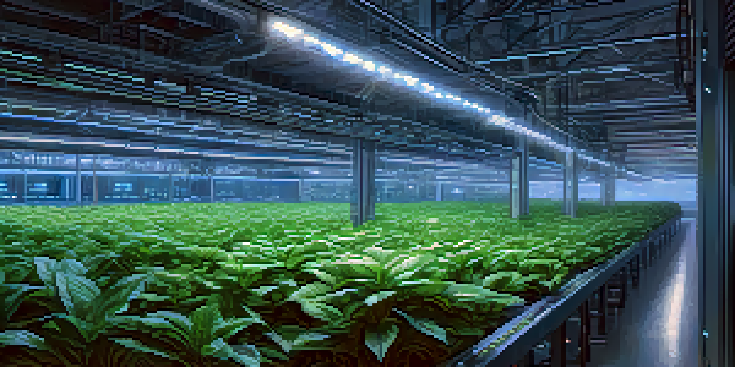 A modern Ethereum mining facility with high-tech rigs and green plants, symbolizing sustainability.