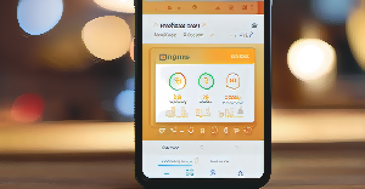 A close-up view of a smartphone displaying a reputation score, surrounded by icons of trust and user interactions, set in a warm and inviting environment.