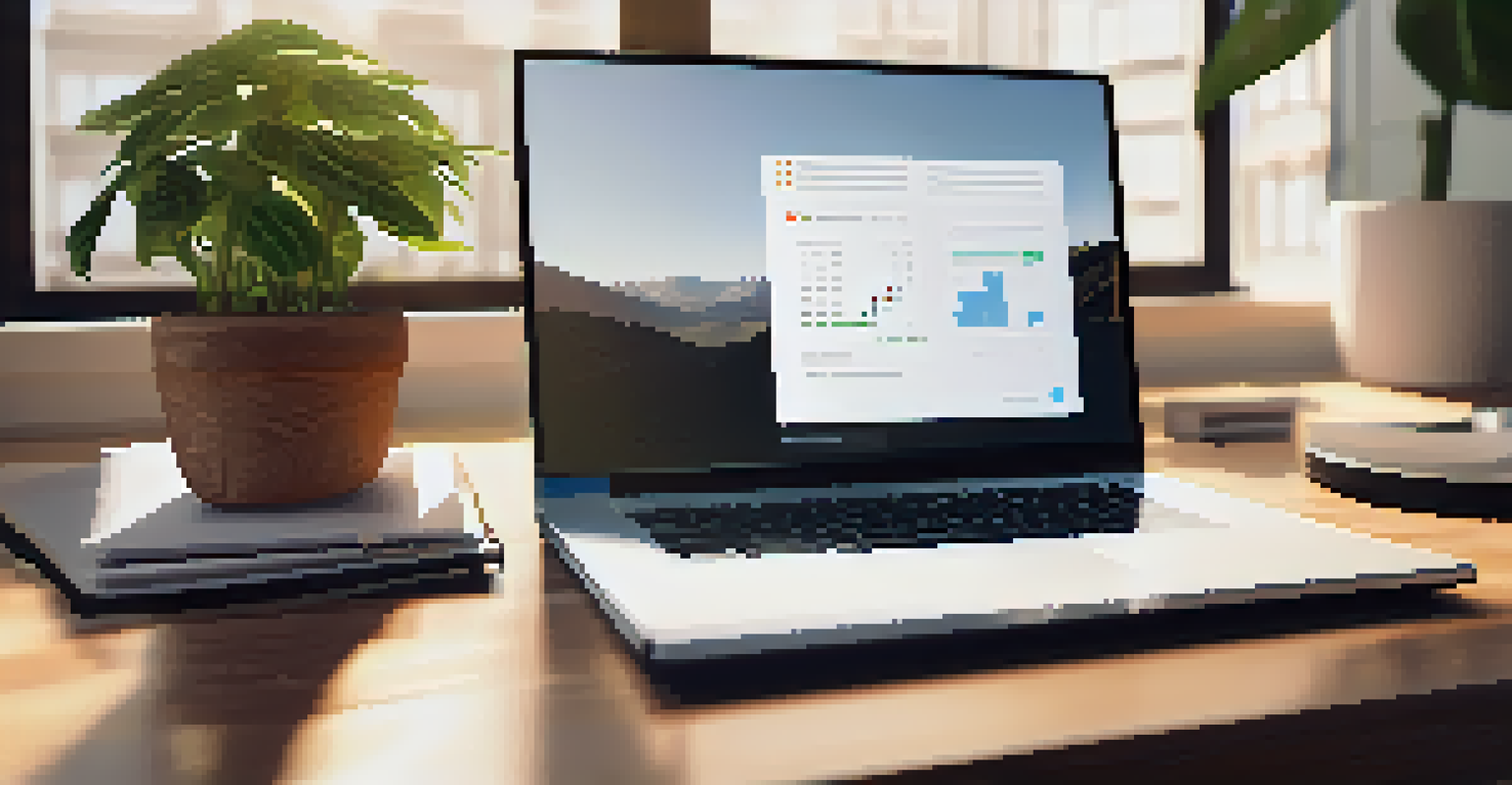 A peaceful workspace with a laptop showing a smart contract auditing interface, complemented by a potted plant and sunlight streaming in through a window.