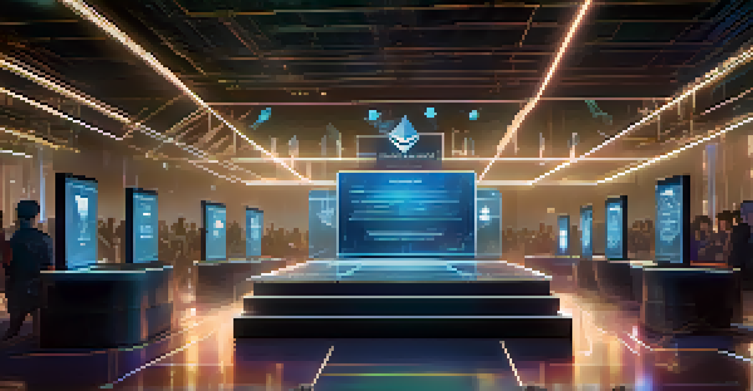 A futuristic digital interface displaying a voting system for Ethereum governance tokens, with holographic elements and a tech-inspired background.