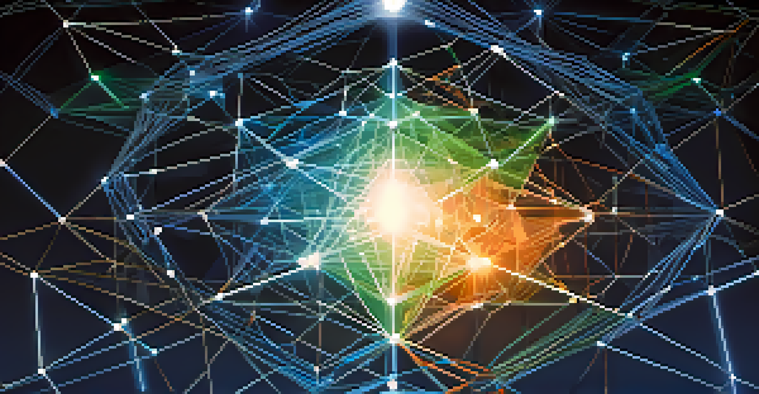 An abstract web-like structure representing decentralization in blockchain technology with interconnected nodes.