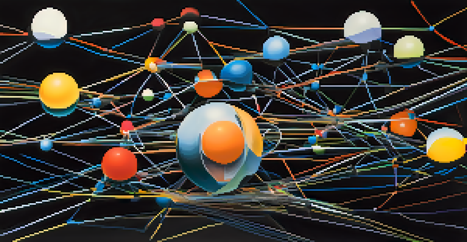 An abstract representation of decentralized oracles with interconnected spheres and vibrant patterns against a dark background.