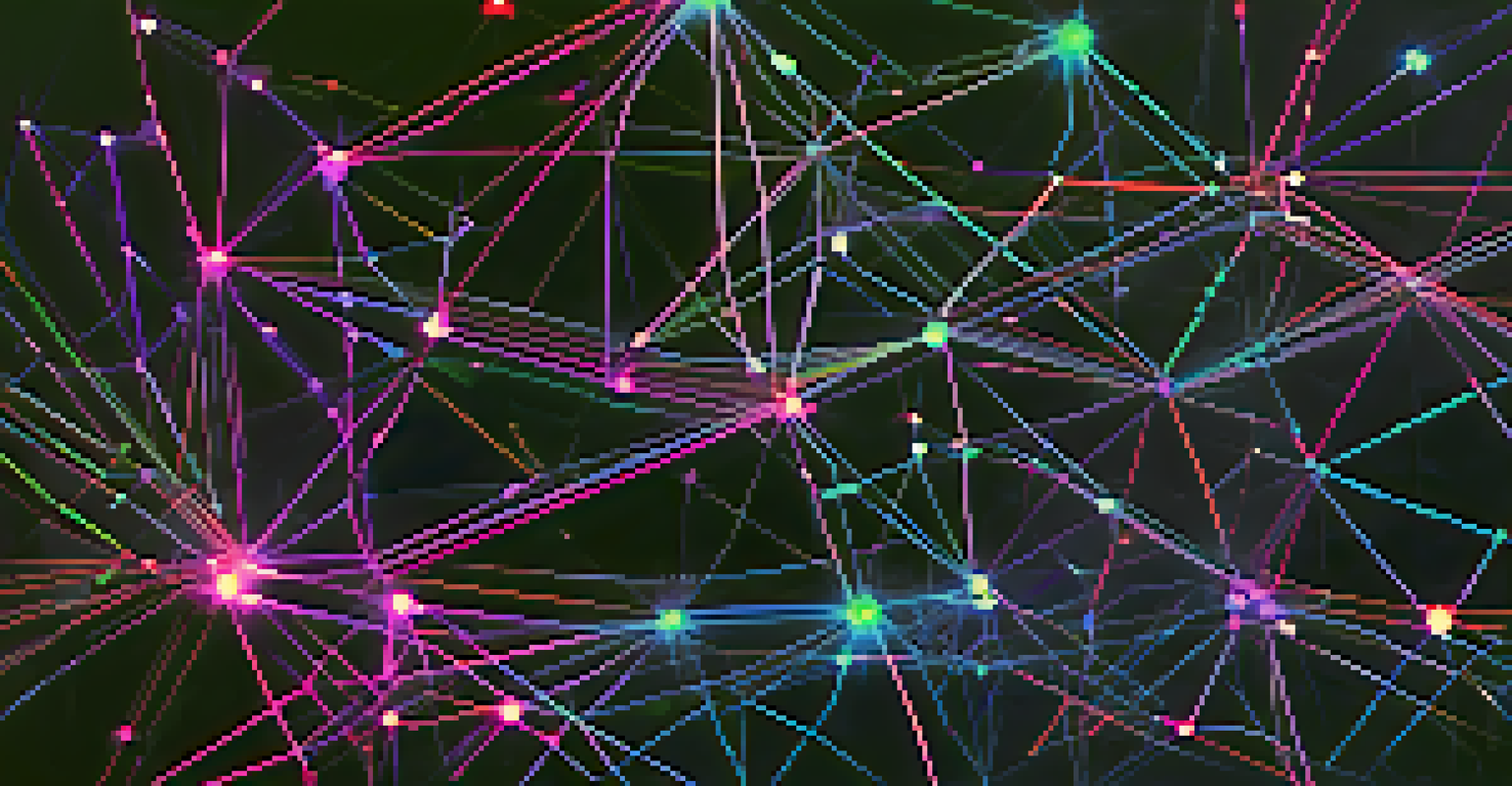 An abstract representation of Ethereum testnets with interconnected nodes and vibrant colors against a dark background.