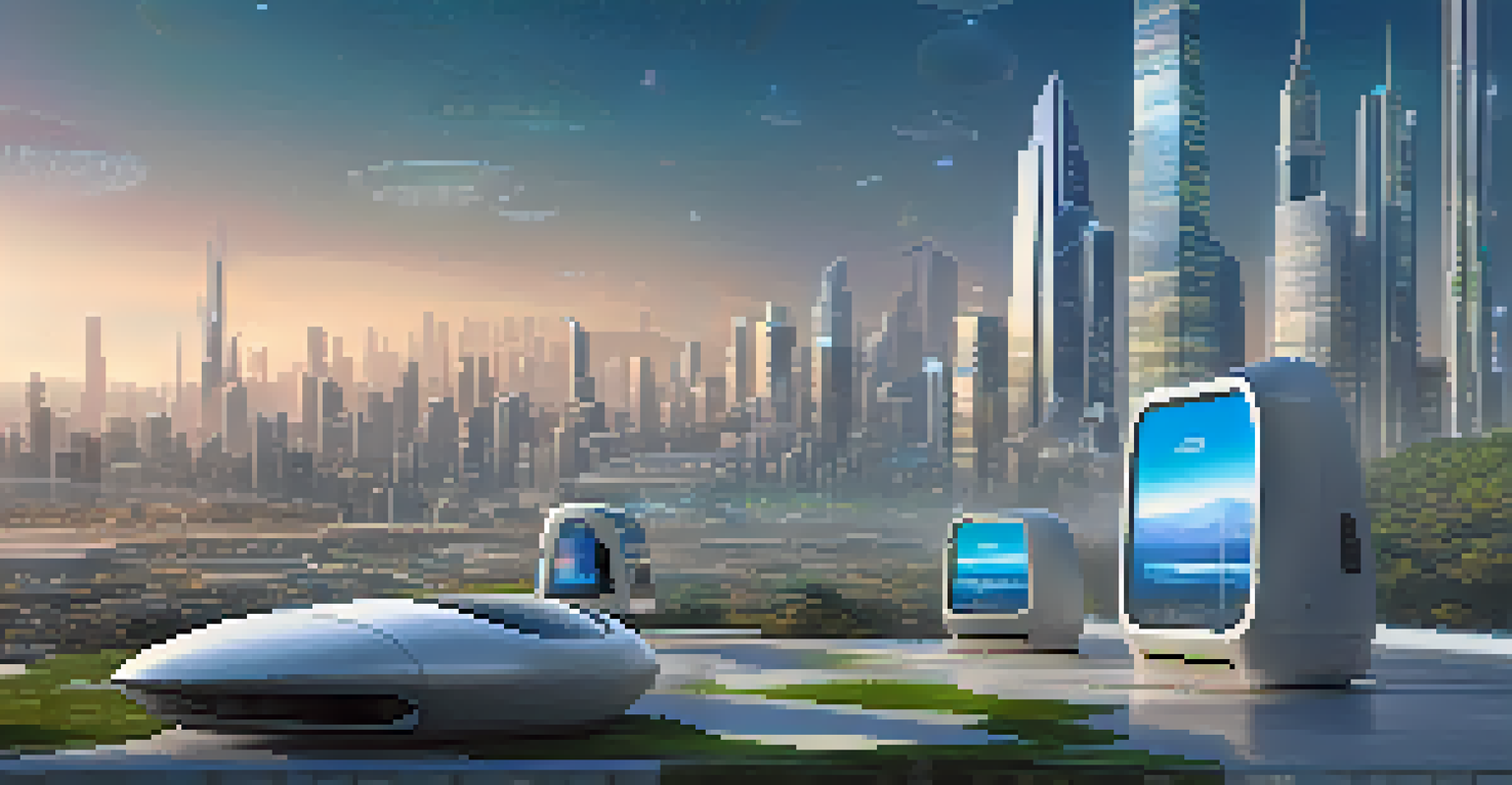 A futuristic digital landscape showing the evolution of storage solutions, featuring a modern city skyline and contrasting interfaces for traditional and decentralized storage.