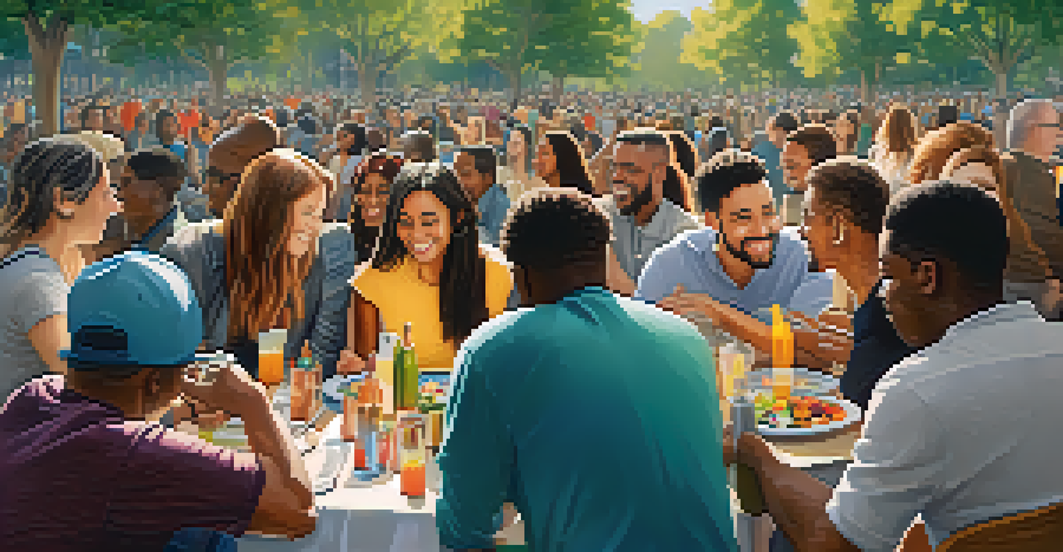 A diverse group of people in a park collaborating and sharing ideas, depicting community engagement.