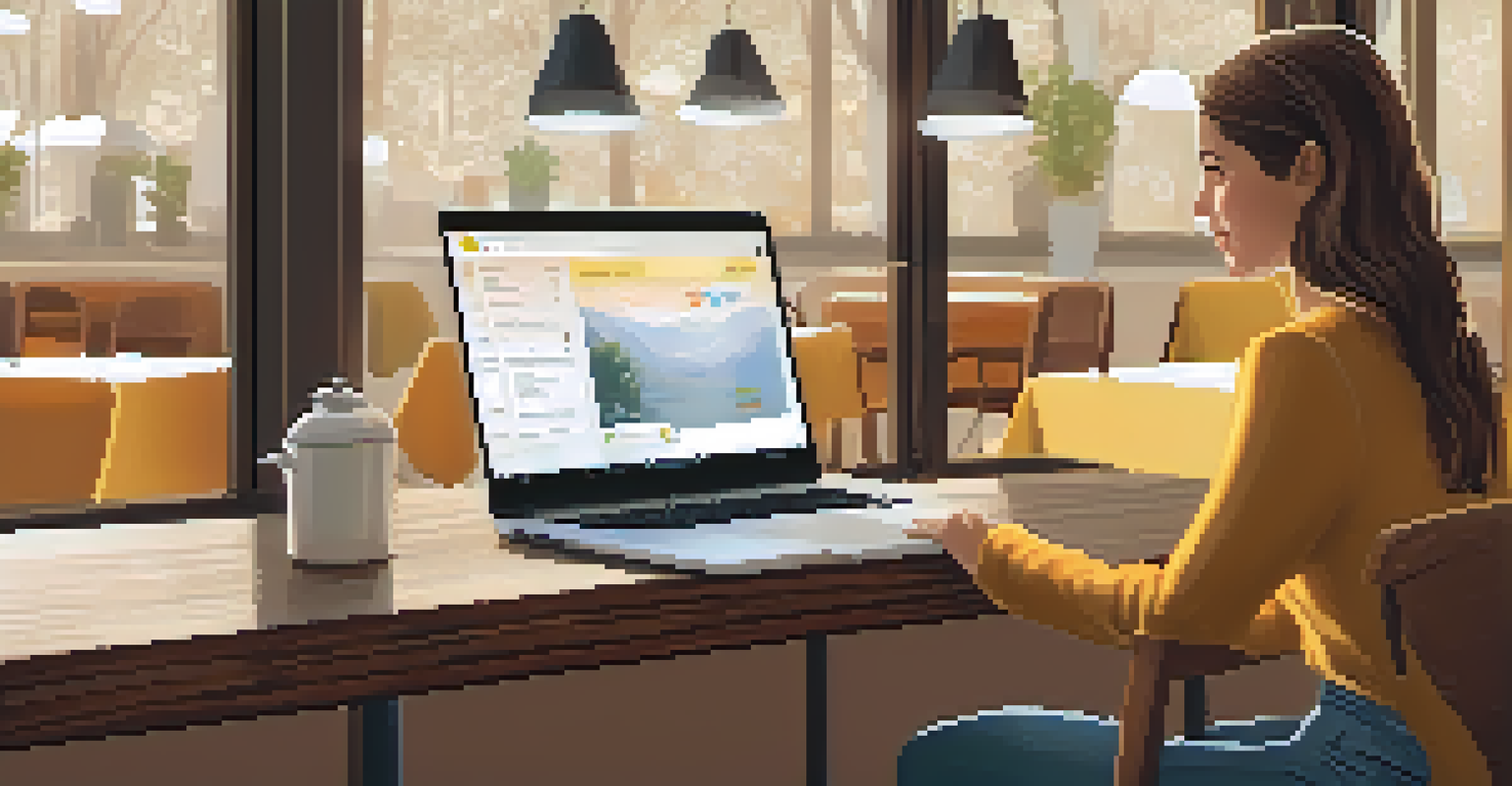A freelancer in a cozy cafe working on a laptop with a smart contract interface on the screen and a coffee cup beside them.