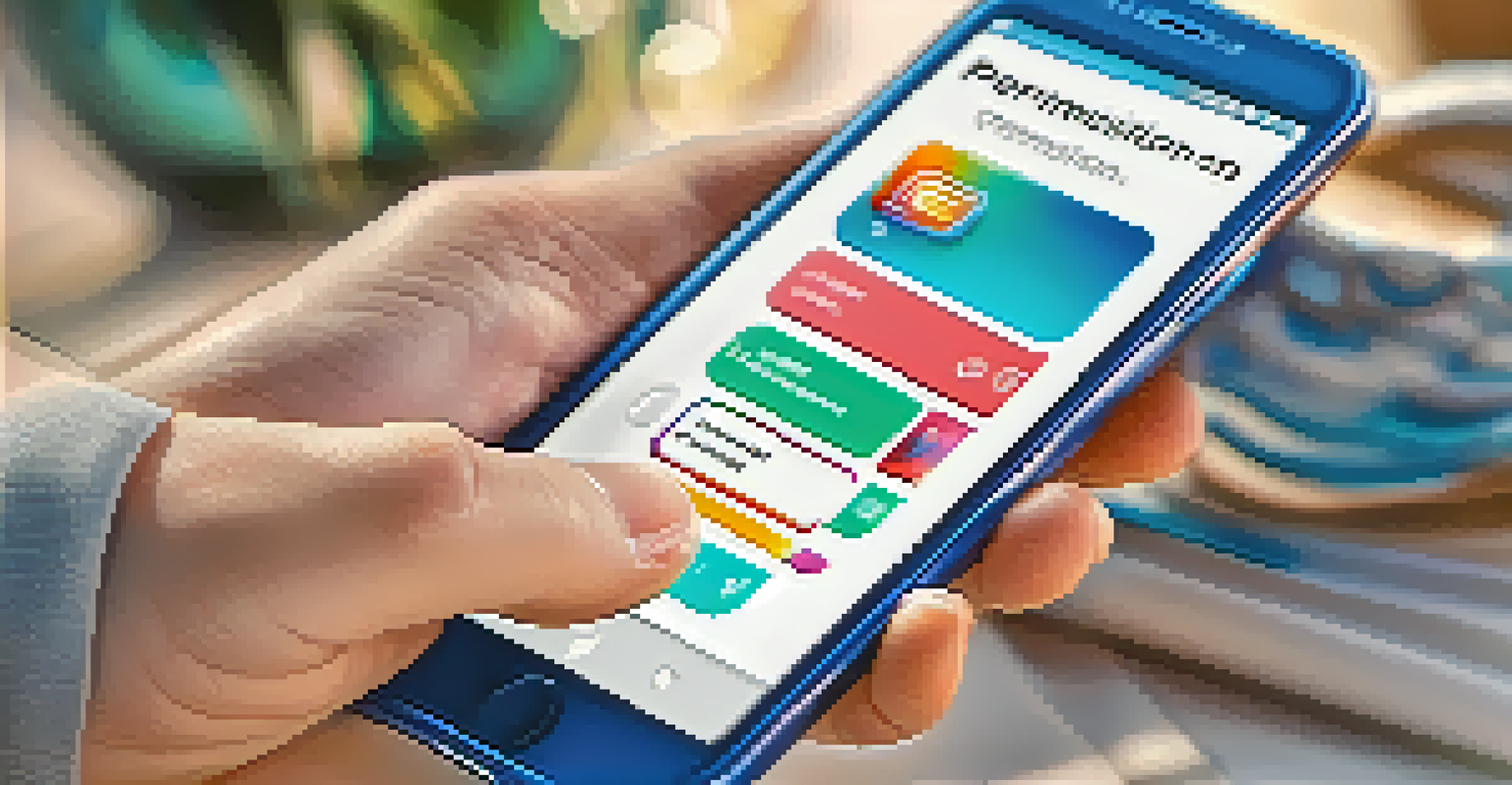 A close-up of hands holding a smartphone showing a data management interface with vibrant colors.