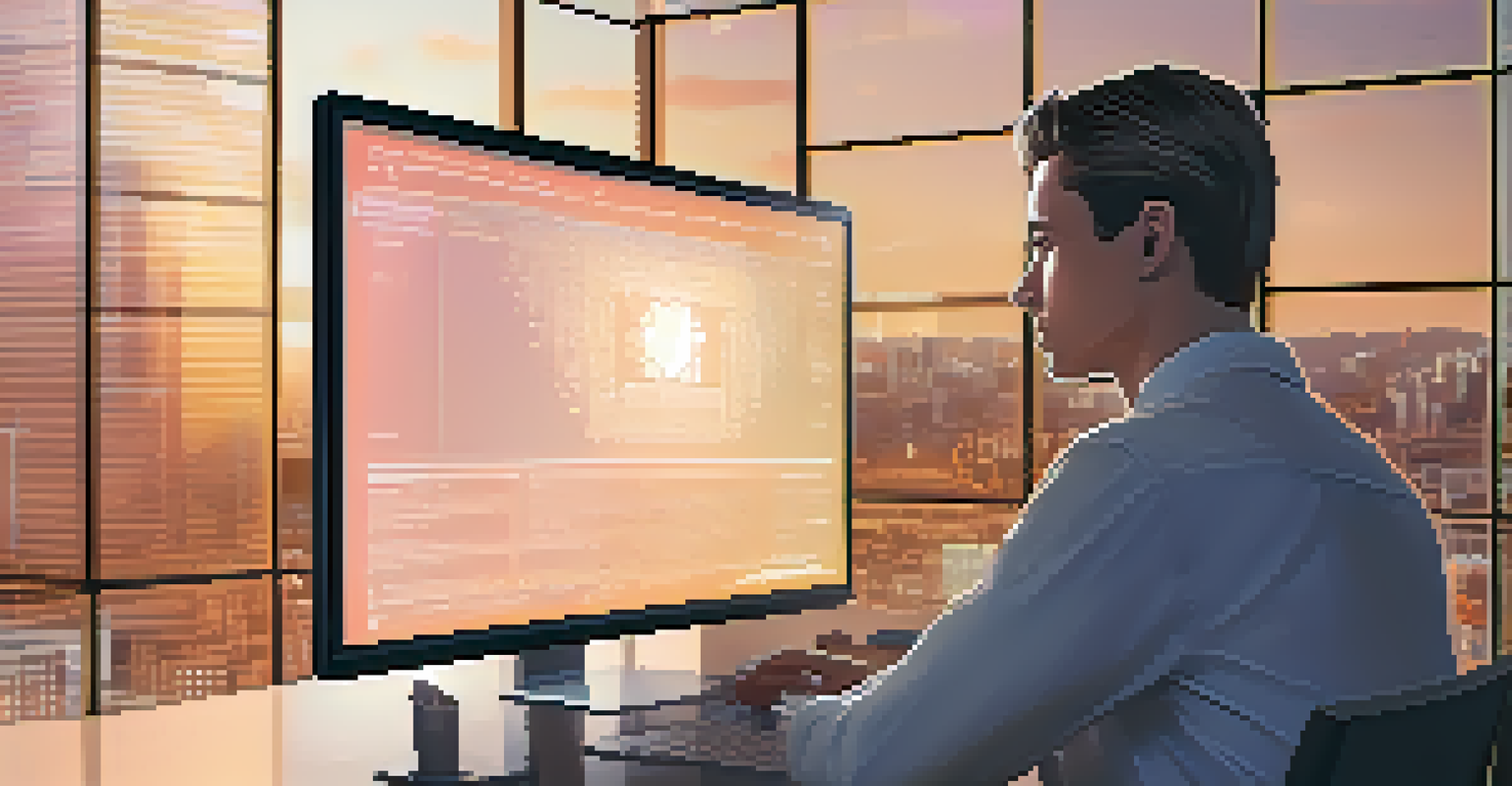 A close-up of a person looking at a digital screen displaying Ethereum smart contracts in a modern office.