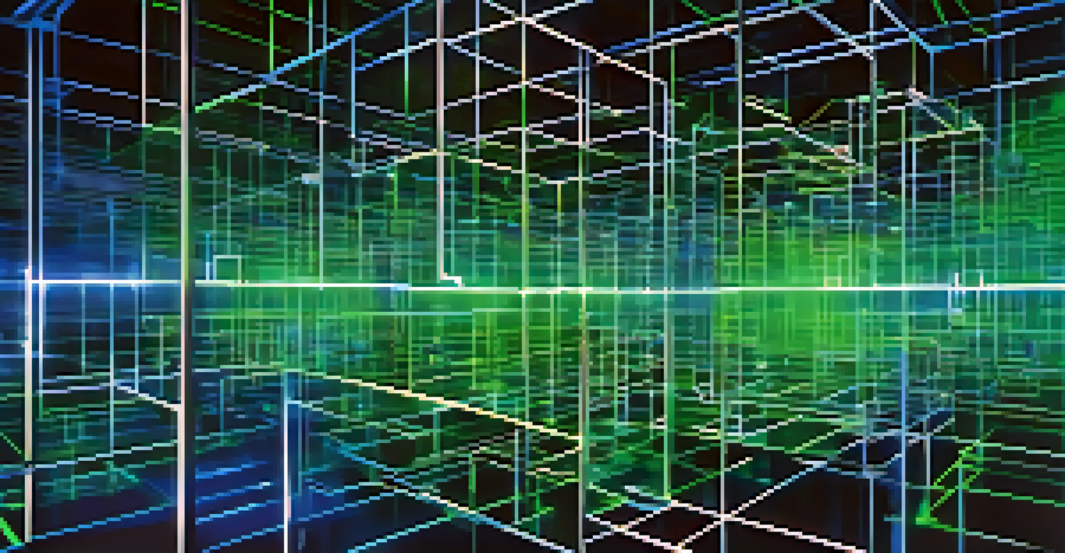 An artistic depiction of a blockchain network with glowing interconnected blocks representing decentralized governance.