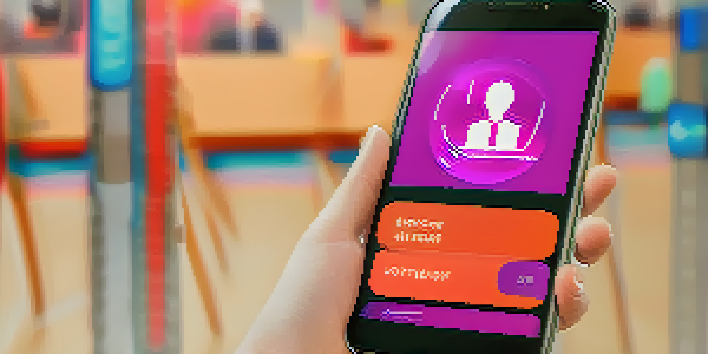 A smartphone displaying a secure blockchain voting interface, with a blurred polling station in the background.