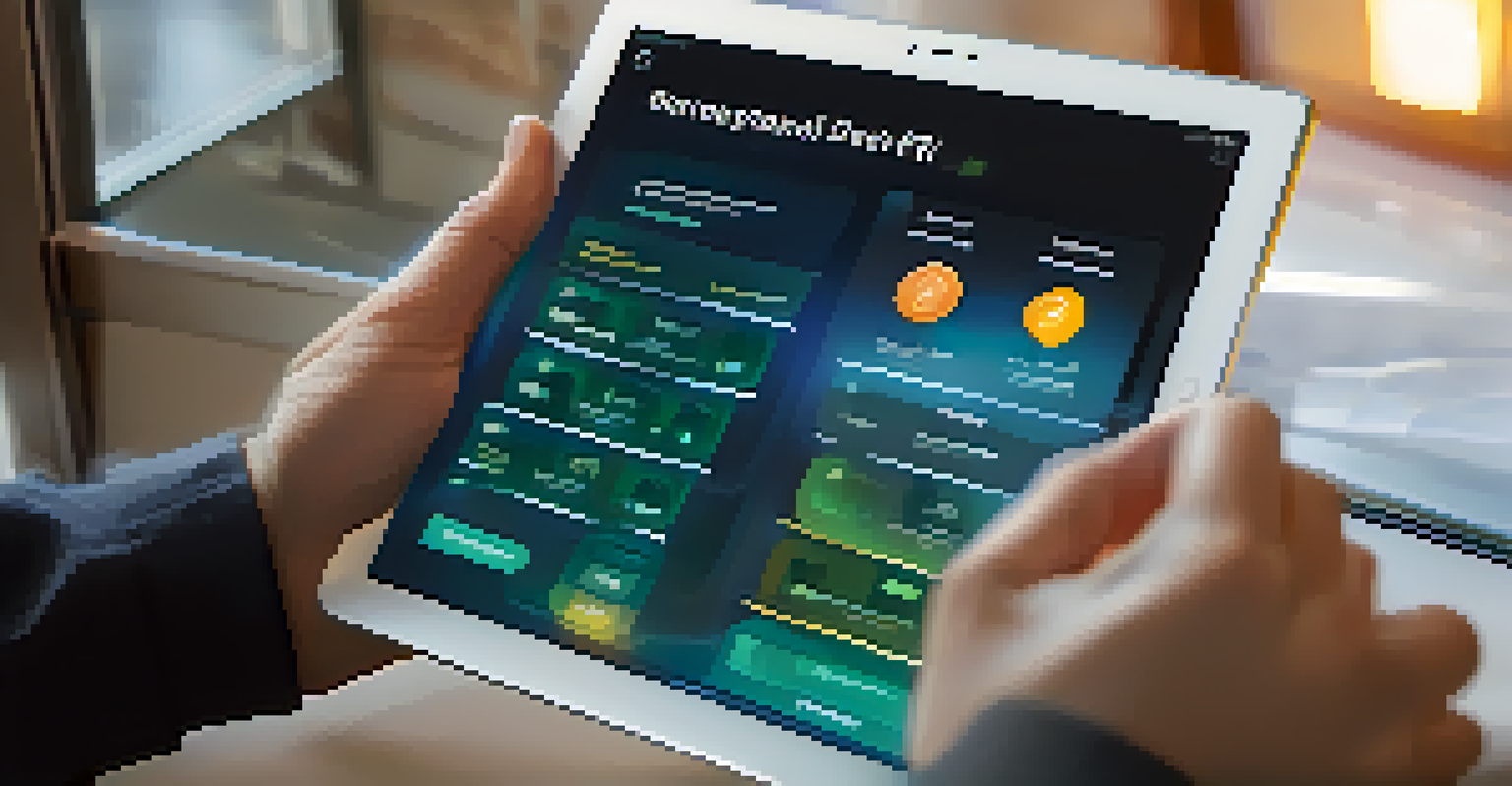 Close-up of hands using a tablet with a DeFi application, showcasing governance token options on a vibrant screen.