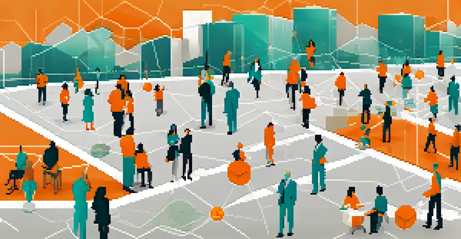 An infographic showcasing the benefits of decentralization in insurance with interconnected individuals sharing resources.