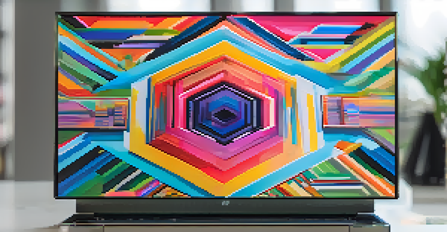 A close-up of a unique NFT artwork on a computer screen, showcasing geometric patterns and vibrant colors.
