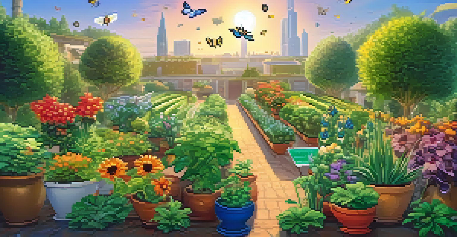 A colorful garden with plants in pots labeled with cryptocurrencies, depicting yield farming in a sunny setting.