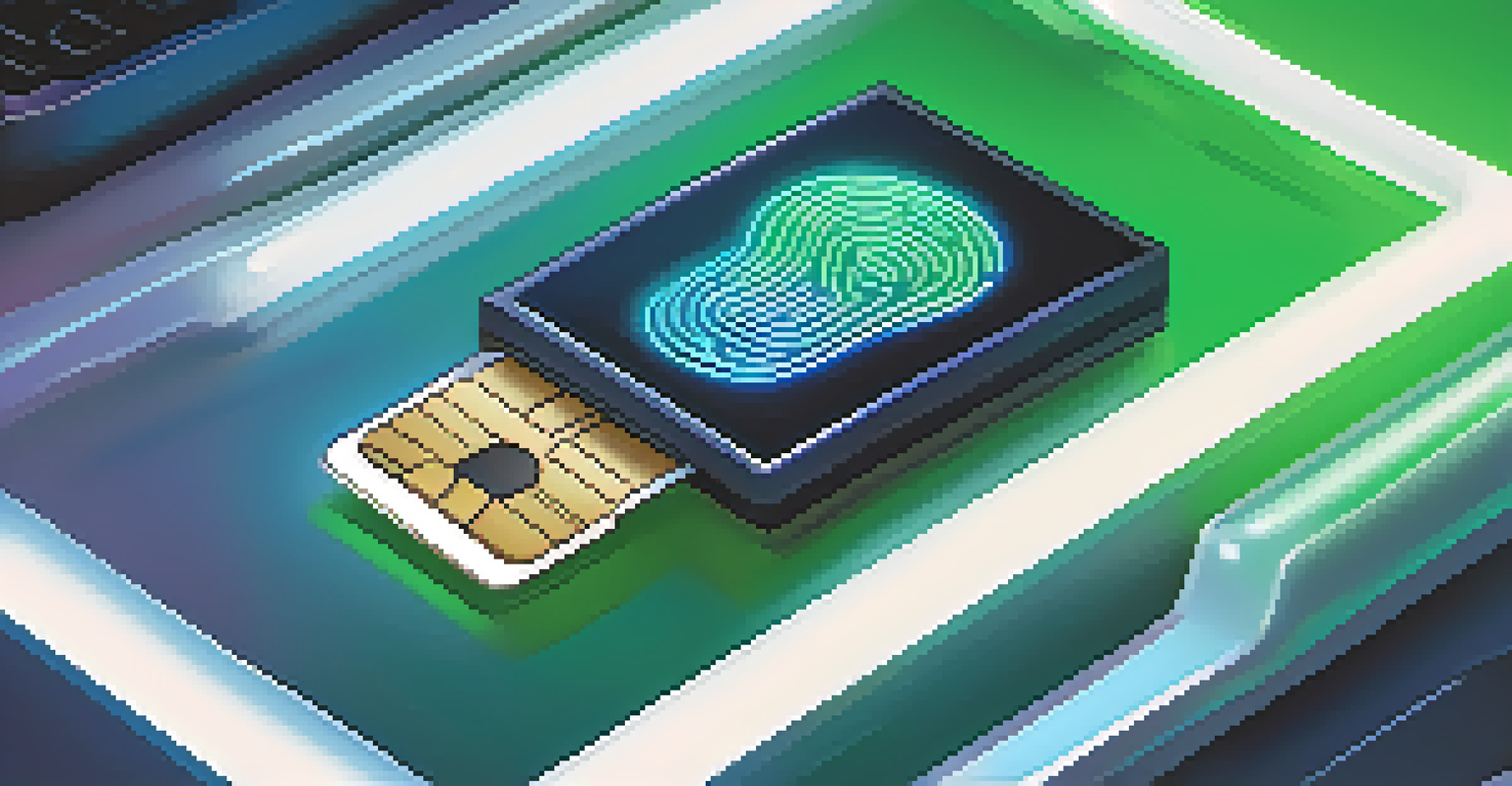 A digital keycard and fingerprint scanner representing access control in blockchain, set against a colorful gradient background.