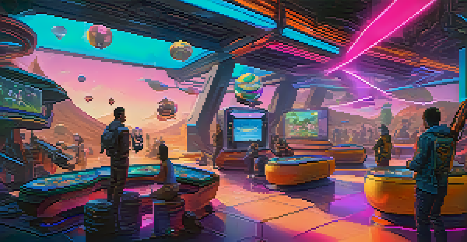 A futuristic gaming scene displaying unique NFT characters and items, with vibrant colors and dynamic lighting.