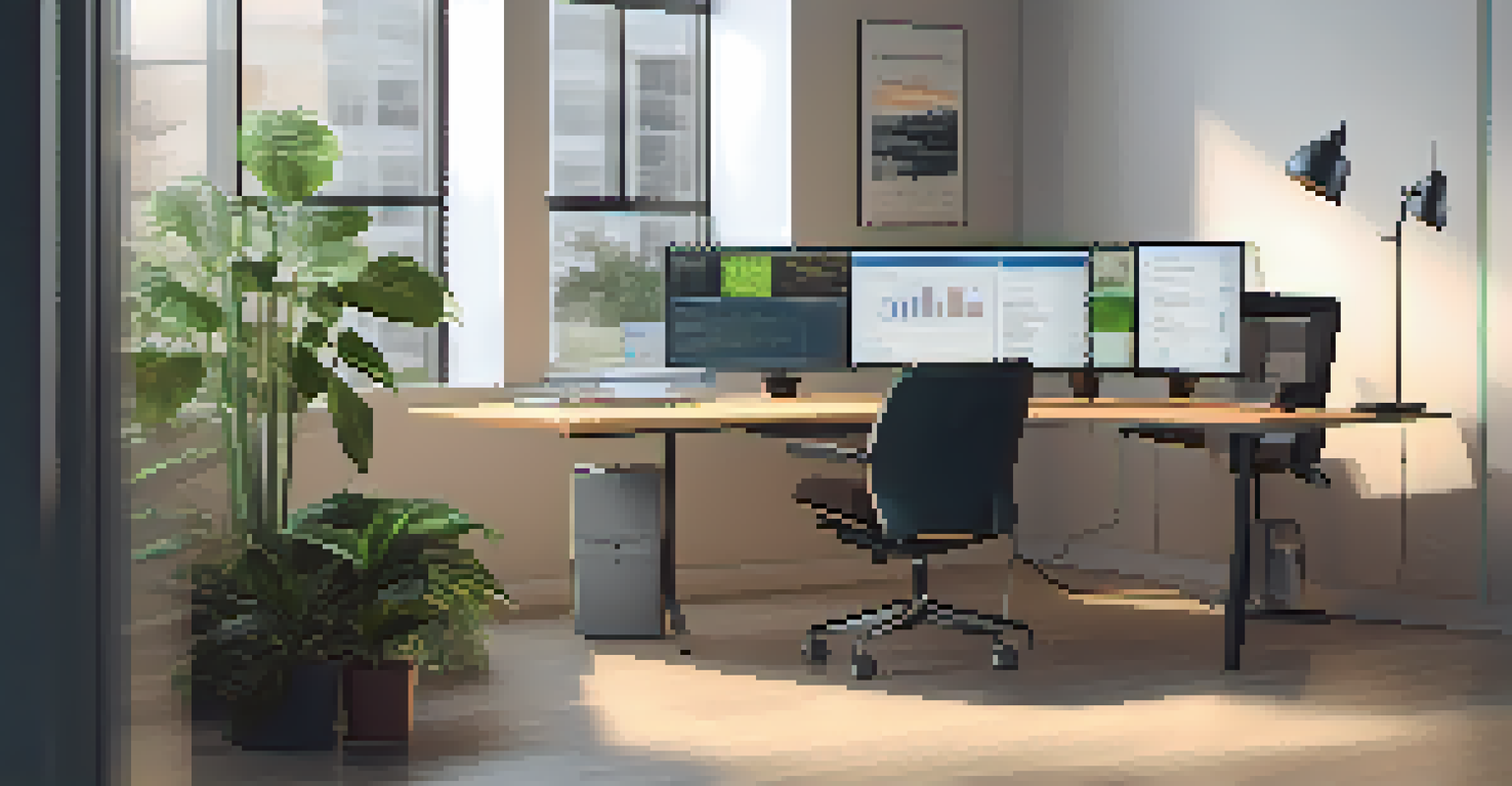 A modern office setup with a computer showing documentation generation software, surrounded by a calm and organized workspace.