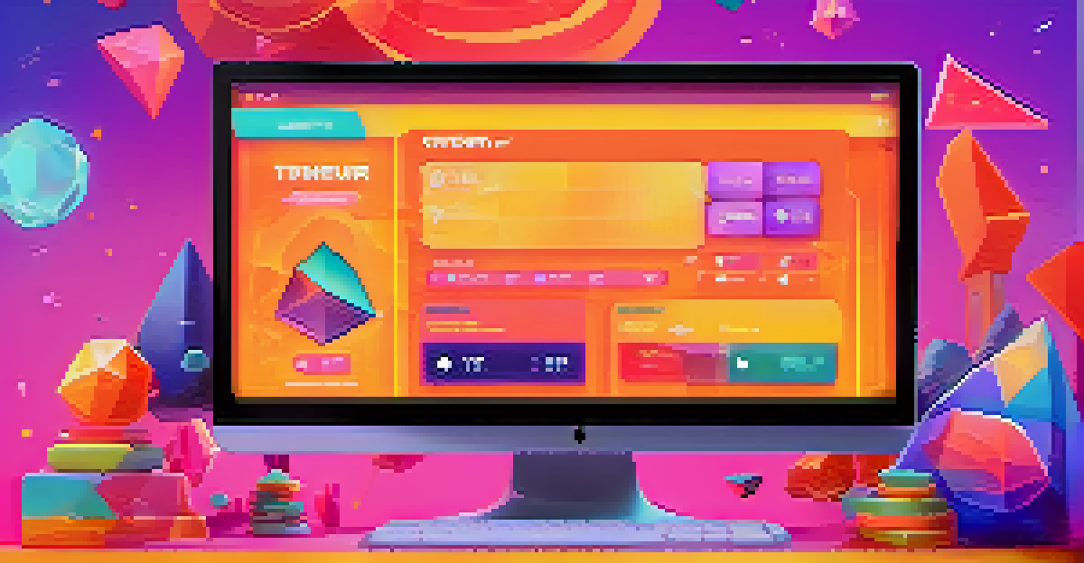 A gamified Ethereum platform interface displaying colorful rewards and leaderboard elements, with animated graphics of users earning tokens.
