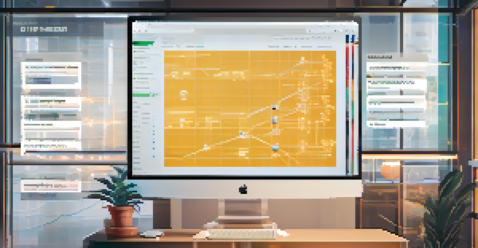 A close-up of a digital screen showing smart contract code with graphics of blockchain transactions in a modern office setting.