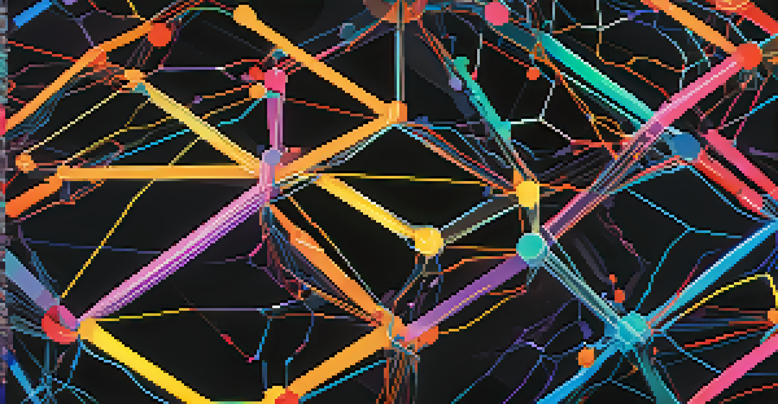 An abstract image representing blockchain technology with glowing interconnected nodes on a dark background.