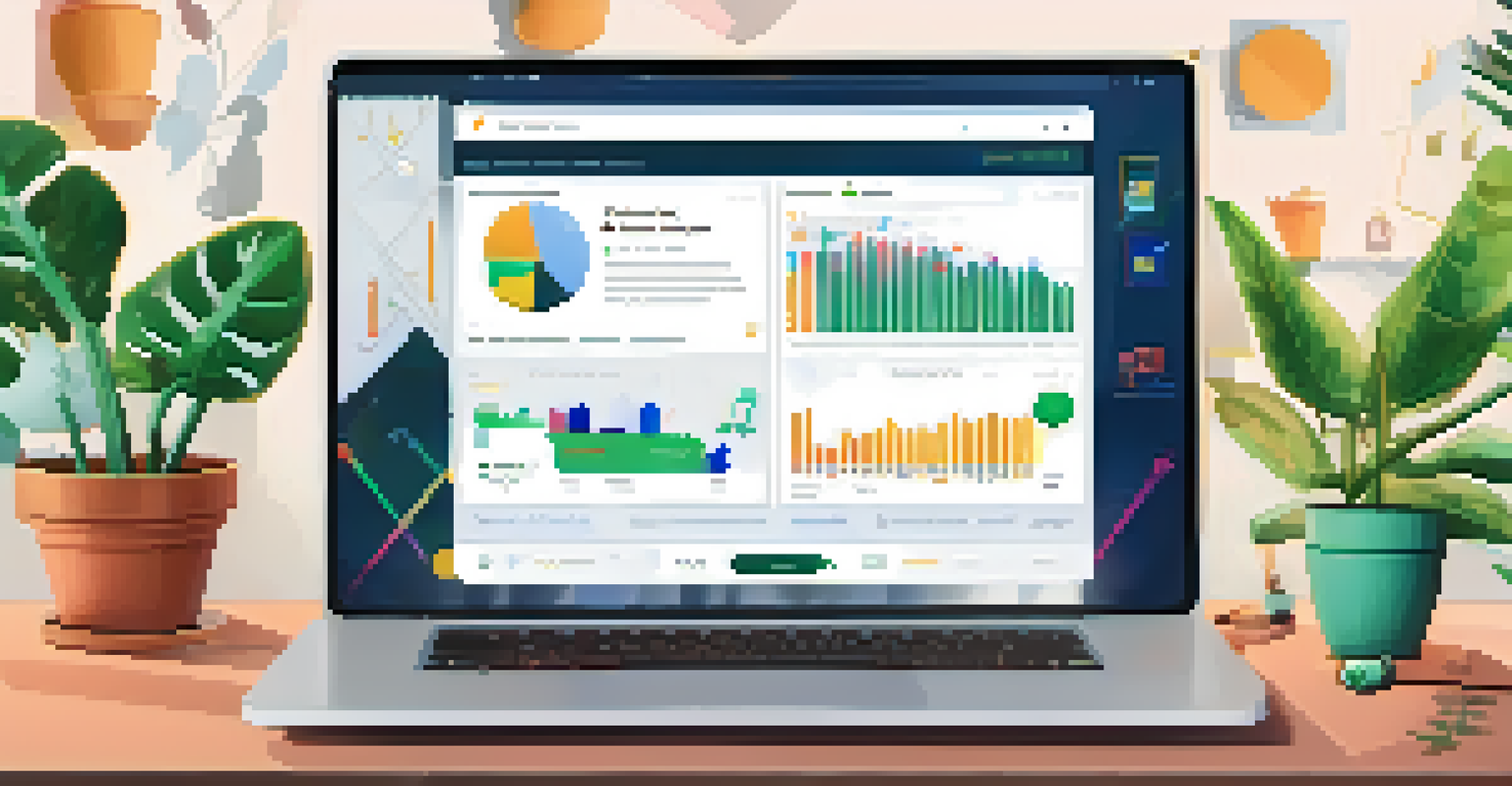 A laptop screen displaying an online forum about decentralized finance, with colorful discussions and graphs in a modern home office setting.