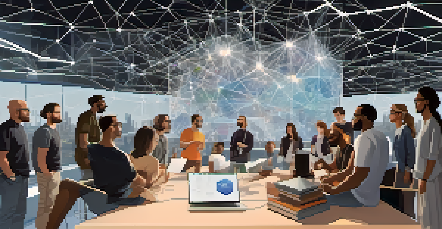 A diverse group of authors collaborating in a virtual space with a digital representation of the Ethereum network in the background.