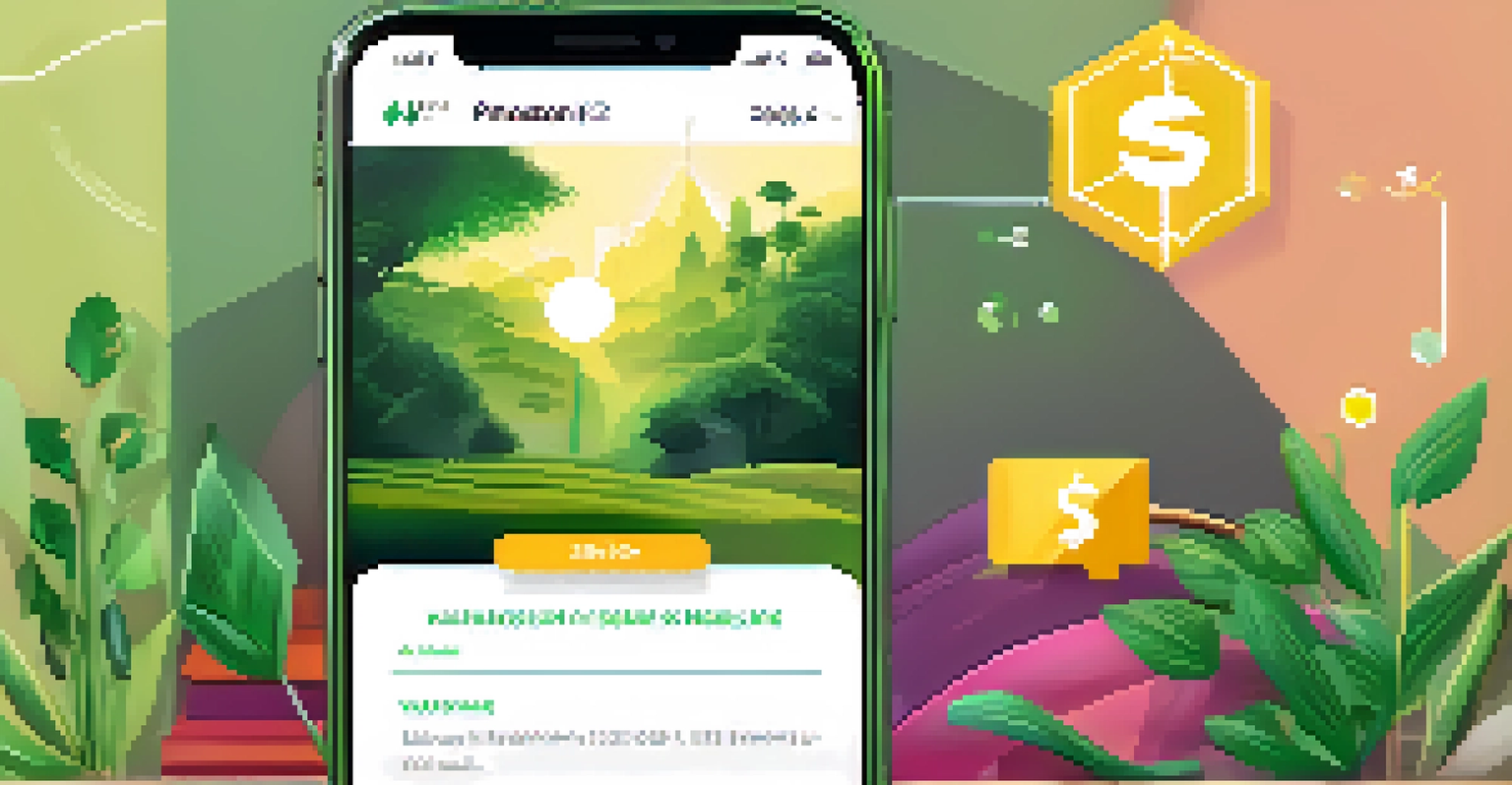 A smartphone displaying a digital wallet interface with fast transaction confirmations, surrounded by natural elements representing Ethereum 2.0's eco-friendliness.