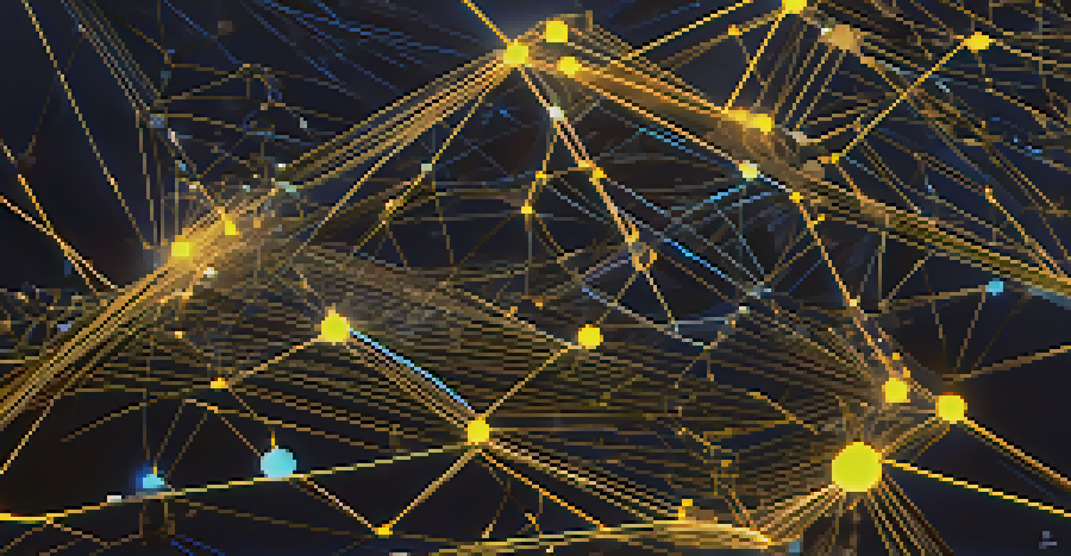 An abstract representation of Layer 2 solutions in blockchain, with interconnected shapes and bright nodes.