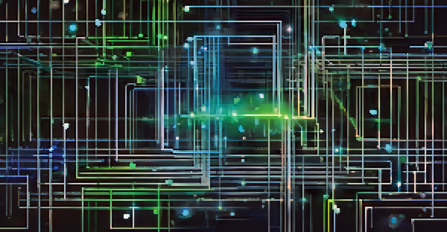An abstract image depicting a blockchain network with glowing blocks and interconnected nodes.