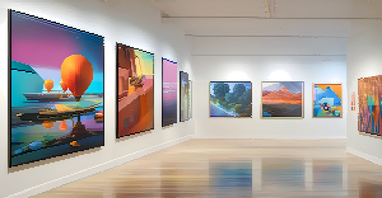 A conceptual illustration of NFTs displayed in various themed digital galleries, with floating digital art pieces showcasing their cross-blockchain capabilities.