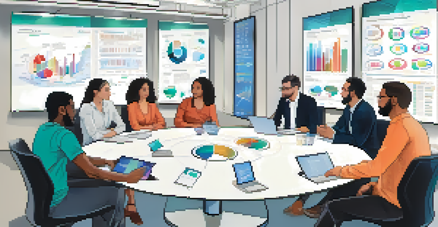 A diverse group of individuals discussing blockchain technology in a modern conference room, showcasing collaboration and community.
