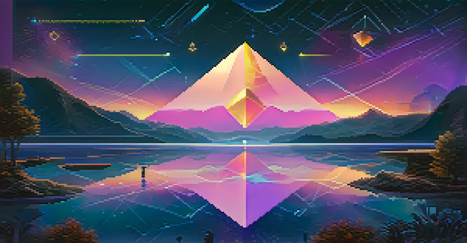 A futuristic landscape symbolizing the future of Ethereum governance with abstract shapes and a serene atmosphere.