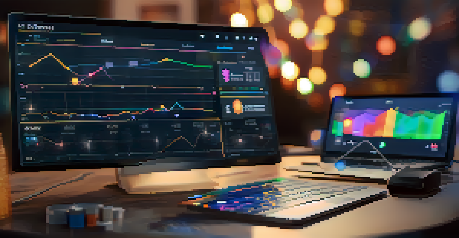 A close-up view of a digital device showing a DeFi interface with colorful graphs and currency symbols in a cozy workspace.