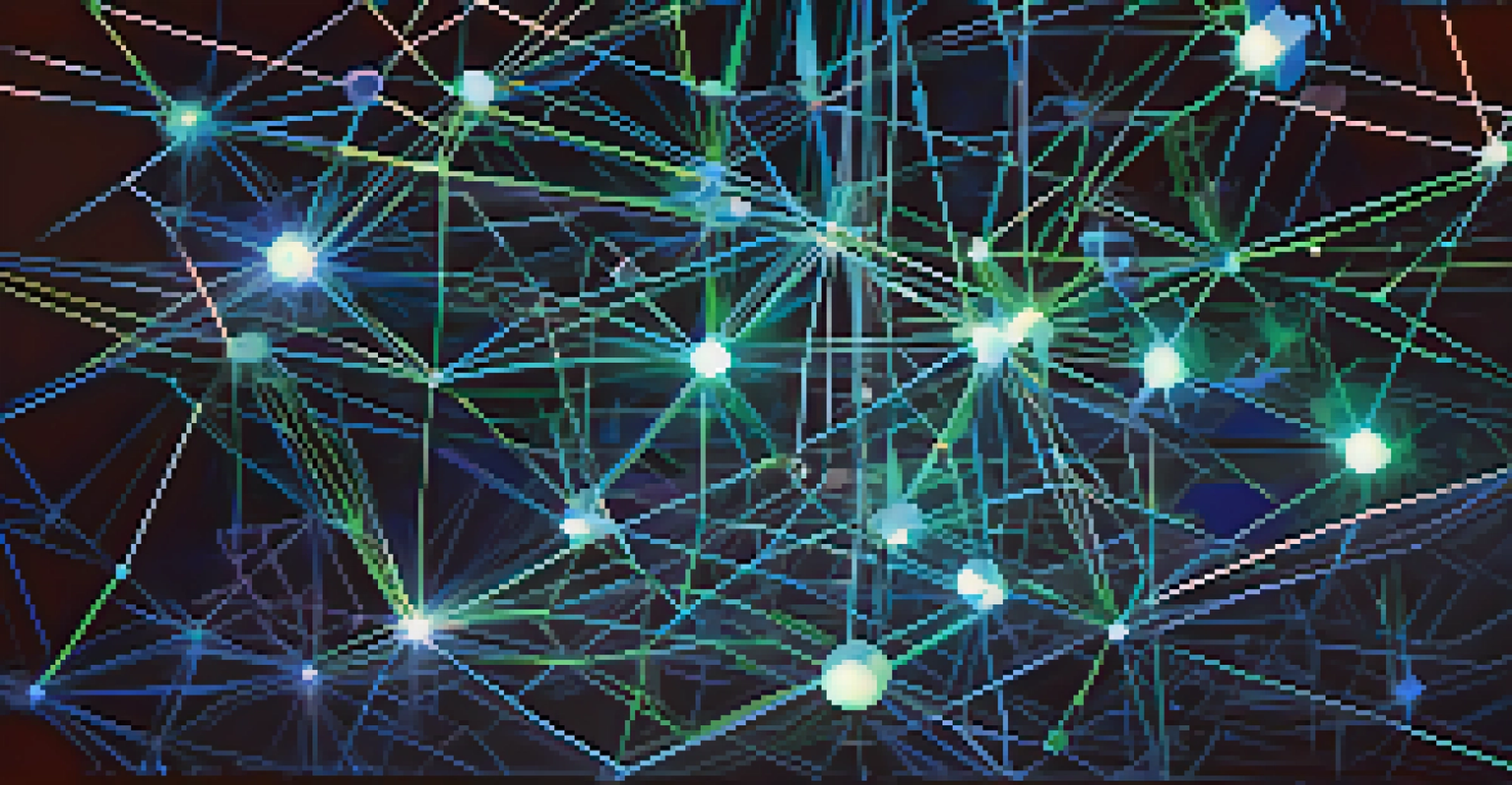 An abstract image of glowing interconnected nodes representing decentralized networks on a dark background.