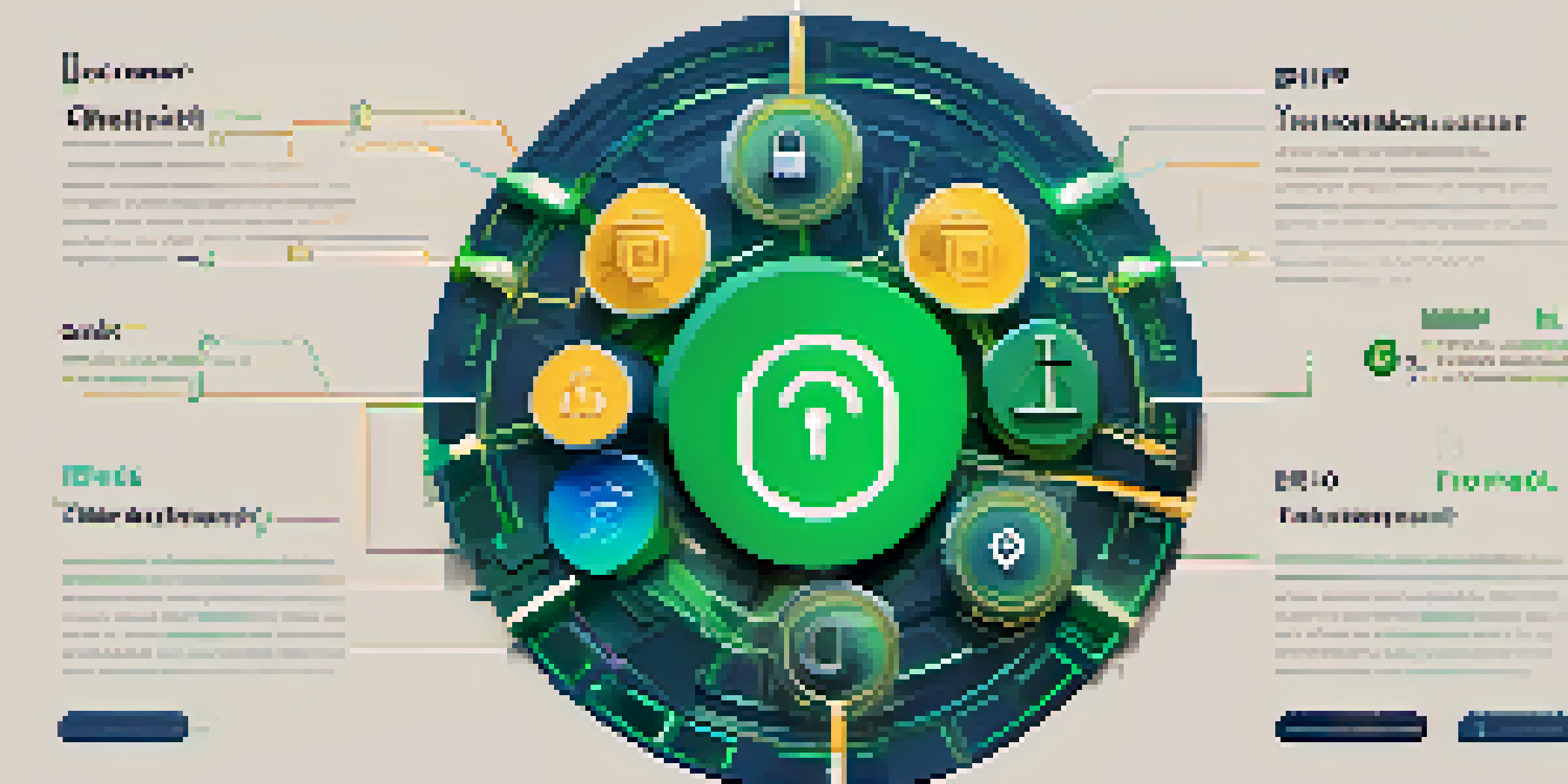 An infographic depicting various token lock-up structures in cryptocurrency with a central lock symbol and colorful icons.