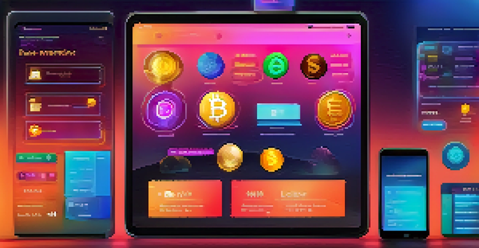 A modern digital wallet interface on a tablet, featuring colorful cryptocurrency tokens and an easy-to-use design.