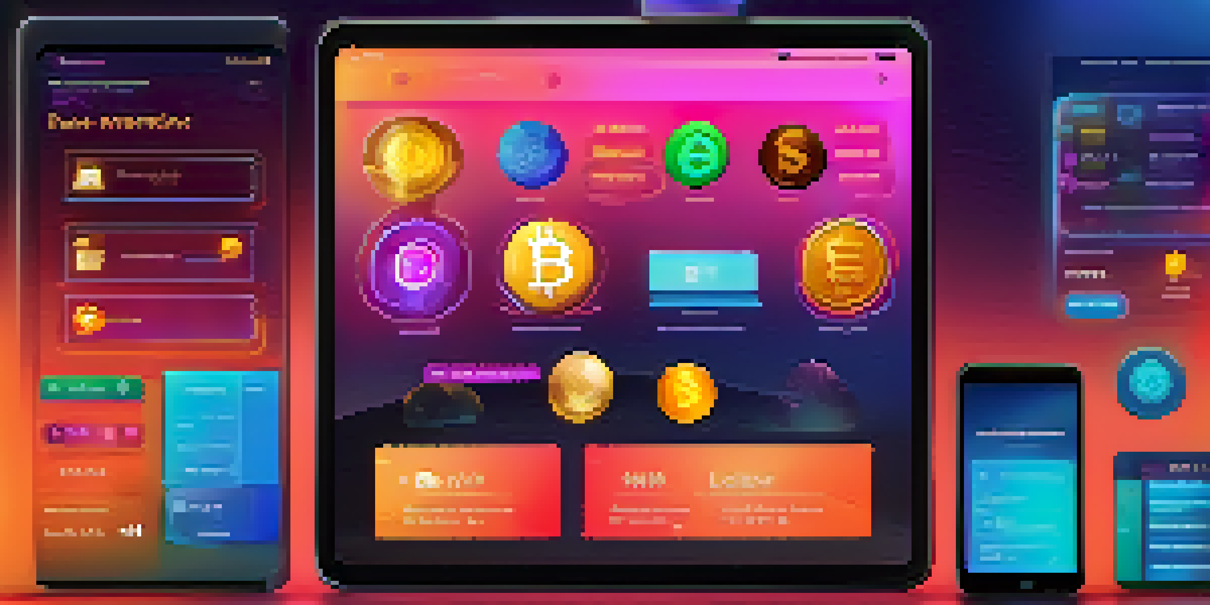 A modern digital wallet interface on a tablet, featuring colorful cryptocurrency tokens and an easy-to-use design.