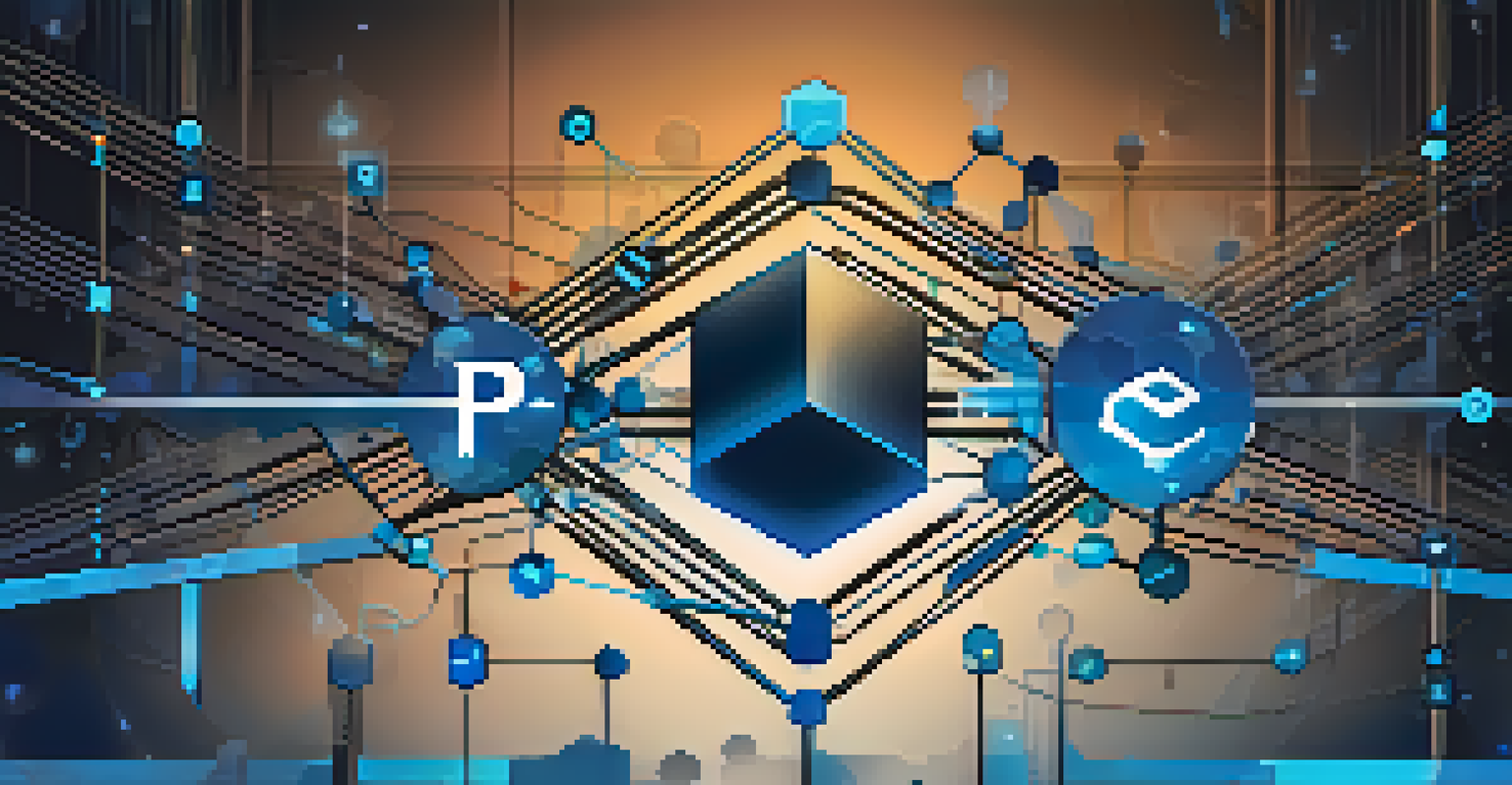 A graphic showing various blockchain logos connected by bright lines, illustrating interchain communication against a dark blue gradient background.