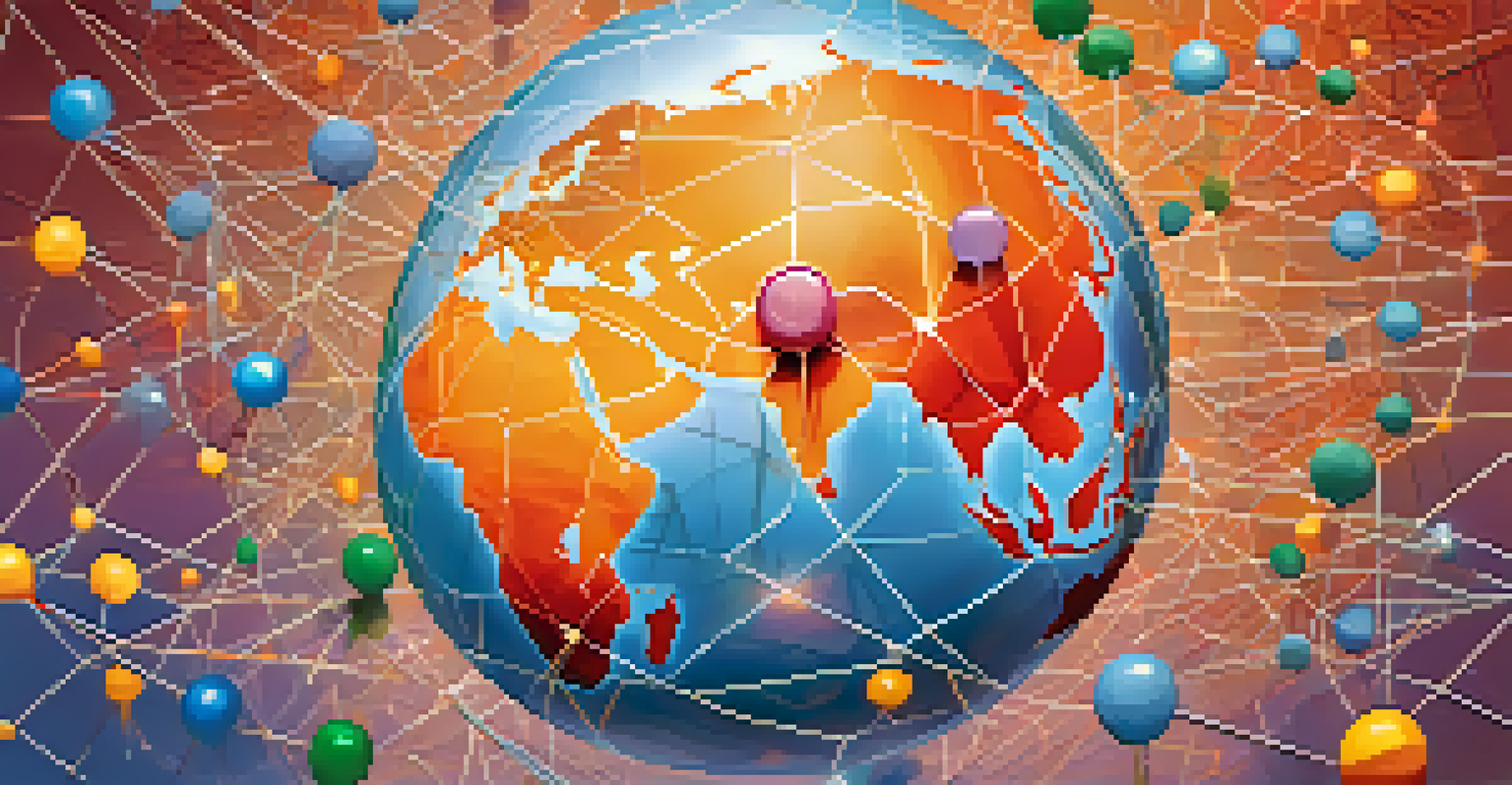 Colorful digital tokens floating above a globe, representing global engagement in non-profit fundraising.