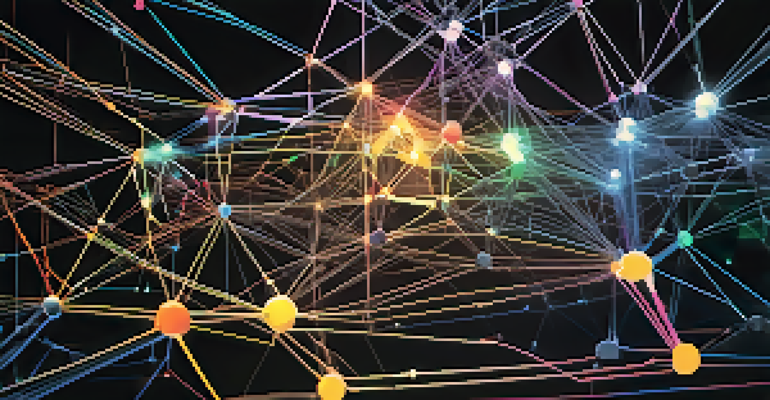 A close-up visualization of a blockchain network with glowing nodes and interconnected lines against a dark background, representing Ethereum governance stakeholders.