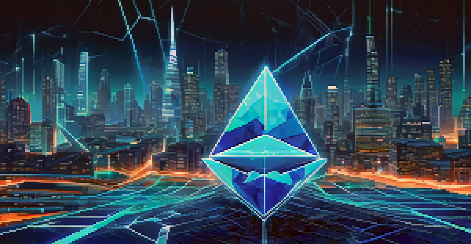 An abstract digital artwork depicting Ethereum 2.0 with swirling patterns and a glowing Ethereum symbol.