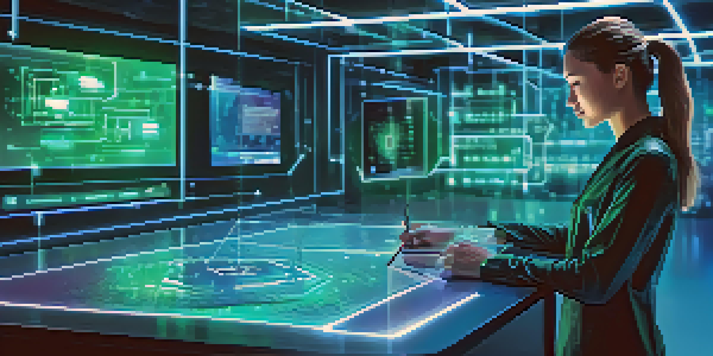A user interacting with a digital identity verification interface on a tablet, surrounded by holographic displays in a modern tech environment.