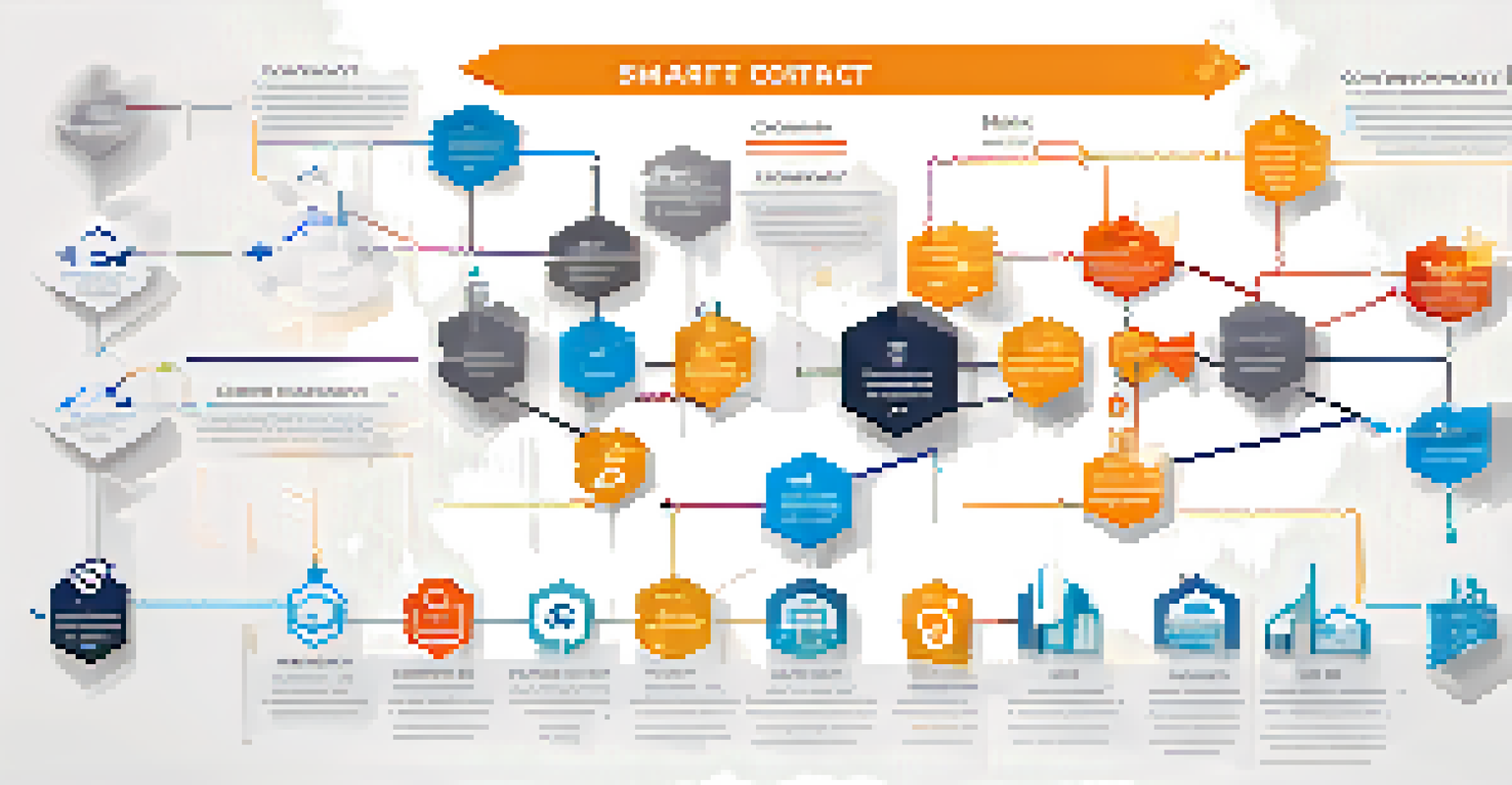 An infographic illustrating the execution process of smart contracts, with colorful icons and arrows on a white background.