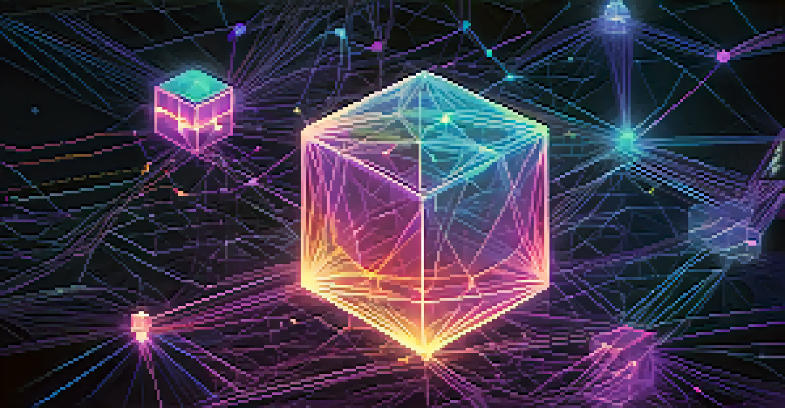 An abstract illustration of the Ethereum blockchain, featuring interconnected nodes and glowing smart contracts.