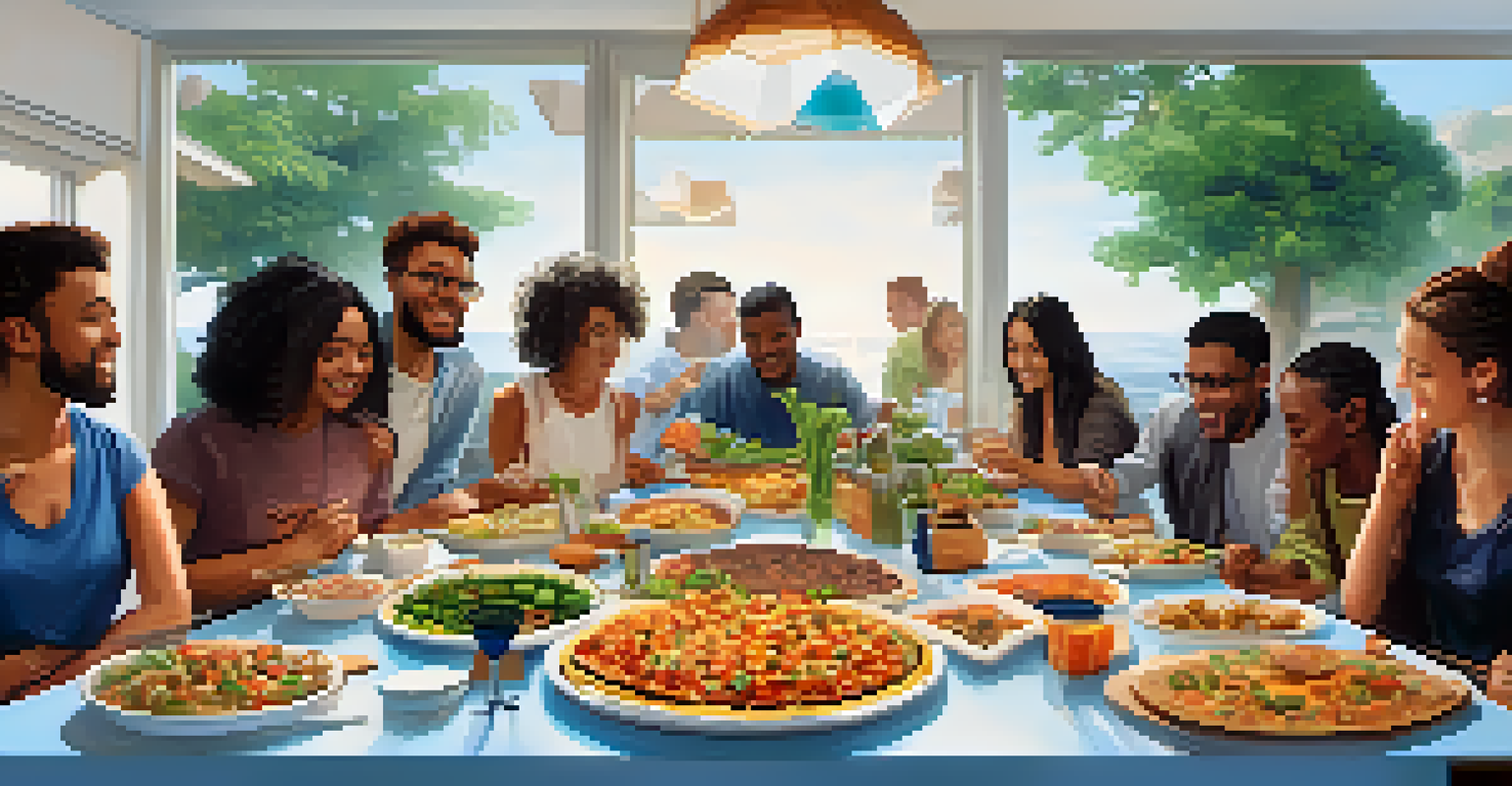 An artistic representation of decentralization with a potluck dinner and an Ethereum logo at the center.