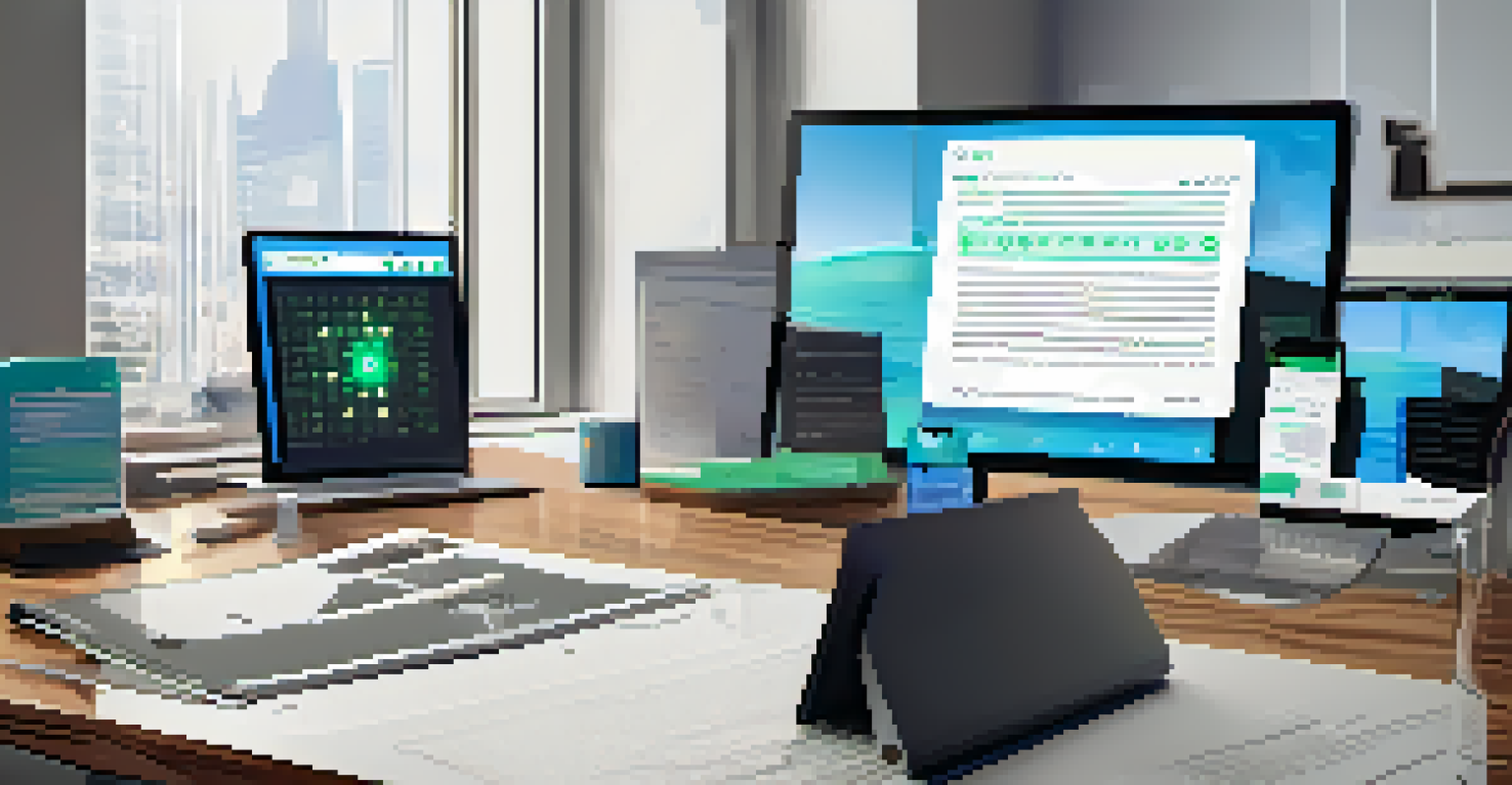 A smart contract document surrounded by floating ERC-20 tokens on a modern office desk.