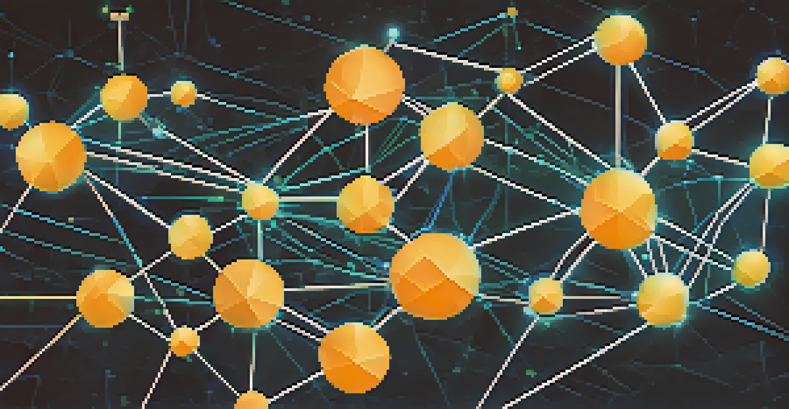 A glowing blockchain network visual representing decentralized finance concepts.
