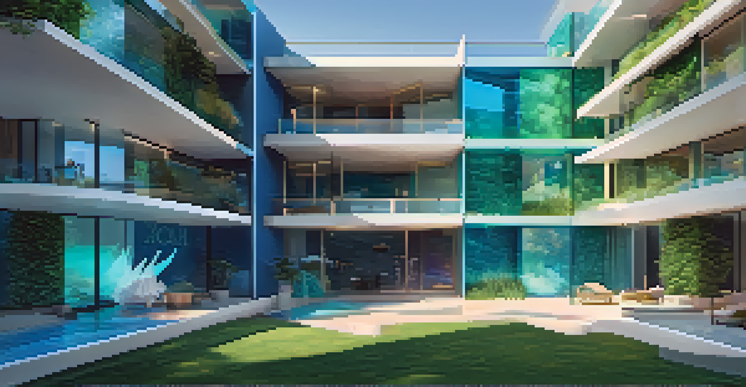 A luxury apartment with one half in reality and the other half represented as floating digital tokens, showcasing the concept of tokenization.