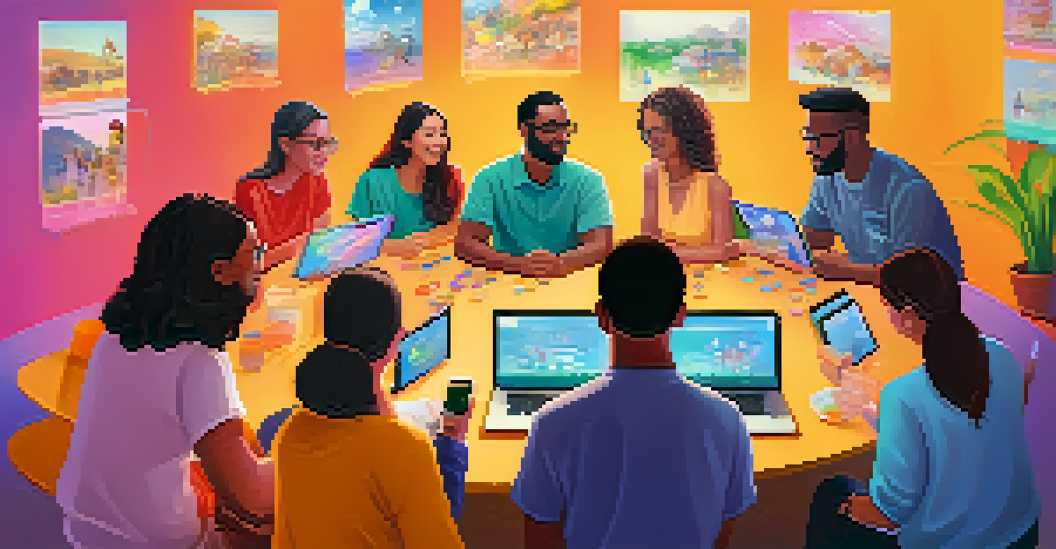 A diverse group of individuals engaging with a digital canvas, showcasing their tokens and assets in a vibrant and colorful setting.