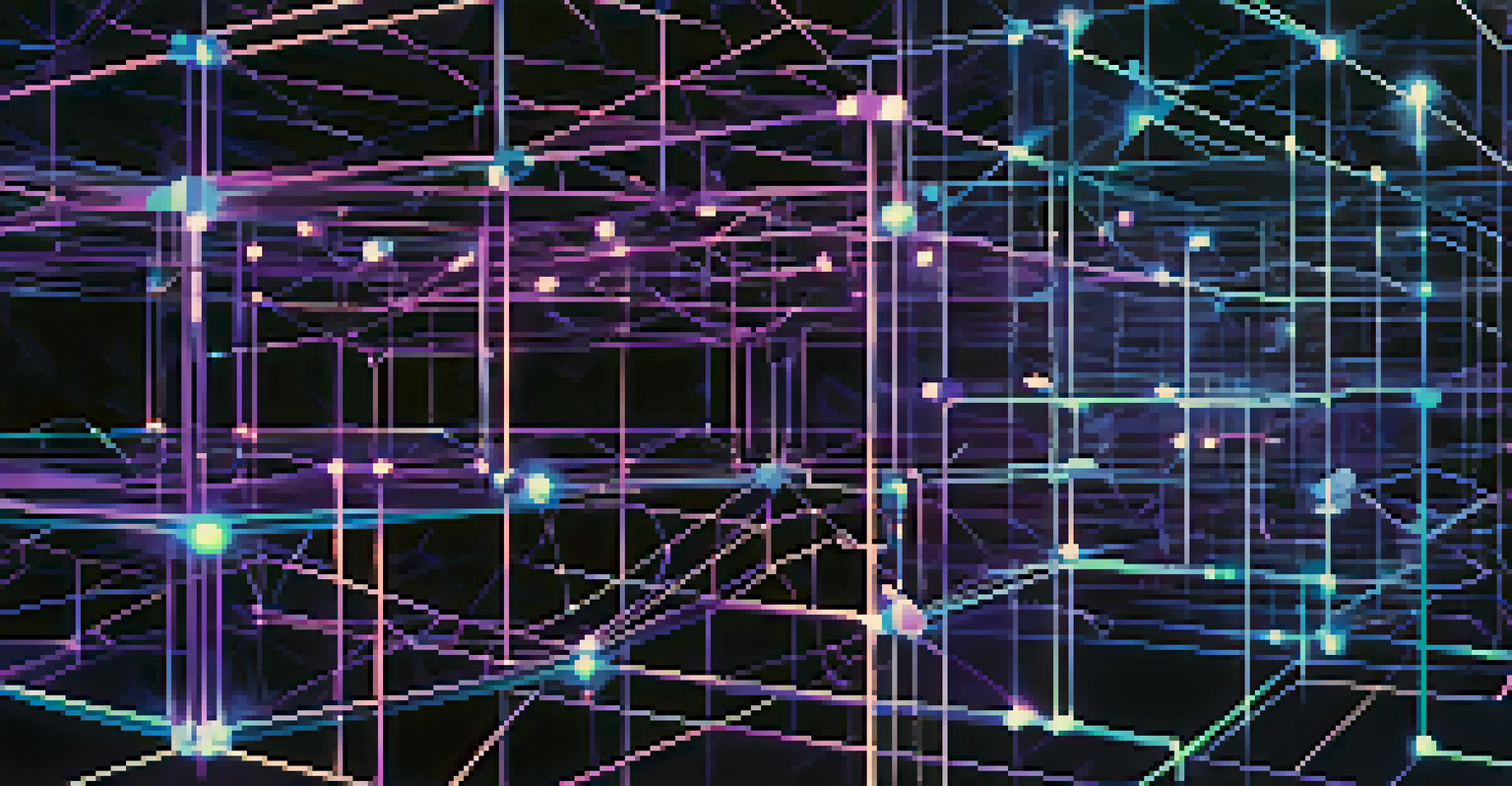 An abstract visualization of interconnected nodes symbolizing blockchain technology and scalability.